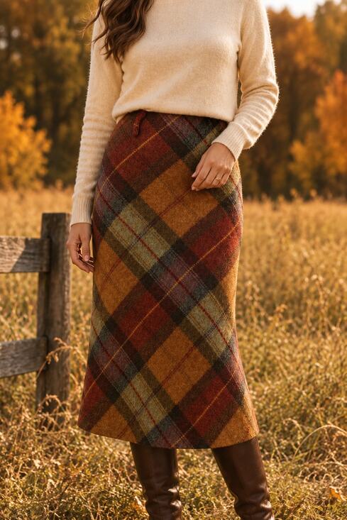 Ralph Lauren Dresses & Skirts - Ralph Lauren Wool Plaid Midi Skirt Size 4 Fall Bias Cut Vintage Style